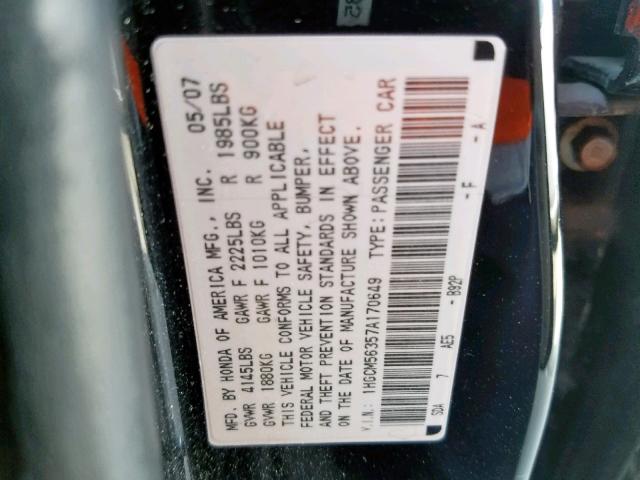 1HGCM56357A170649 - 2007 HONDA ACCORD SE BLACK photo 10