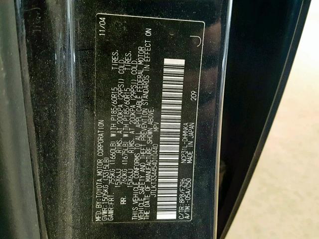 JTLKT334454010440 - 2005 TOYOTA SCION XB BLUE photo 10