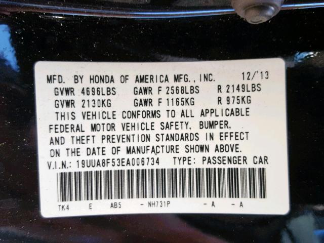 19UUA8F53EA006734 - 2014 ACURA TL TECH BLACK photo 10