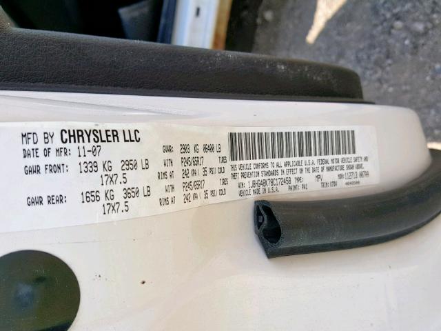 1J8HG48K78C172458 - 2008 JEEP COMMANDER WHITE photo 10