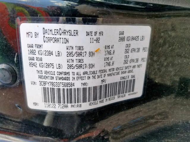 3C8FY78G33T568584 - 2003 CHRYSLER PT CRUISER BLACK photo 10