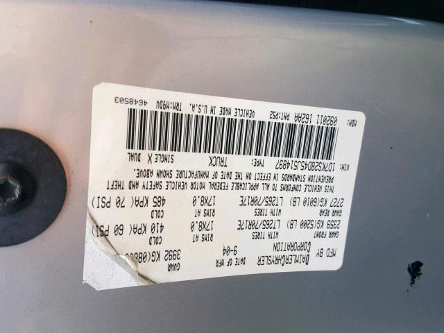 1D7KS28D45J514897 - 2005 DODGE RAM 2500 S ვერცხლისფერი ფოტო 10