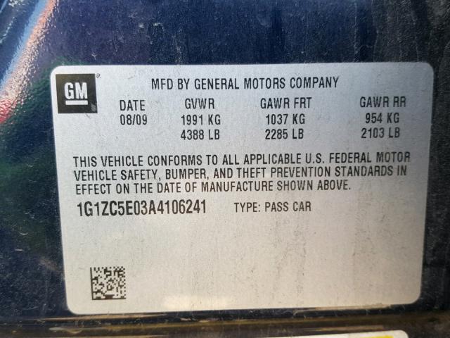 1G1ZC5E03A4106241 - 2010 CHEVROLET MALIBU 1LT 蓝色 照片 10