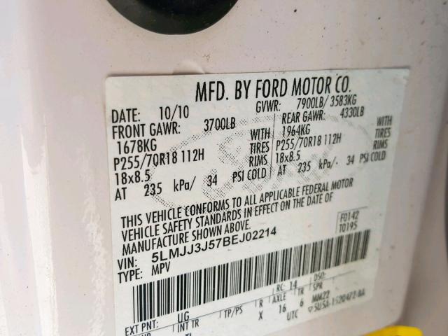 5LMJJ3J57BEJ02214 - 2011 LINCOLN NAVIGATOR WHITE photo 10