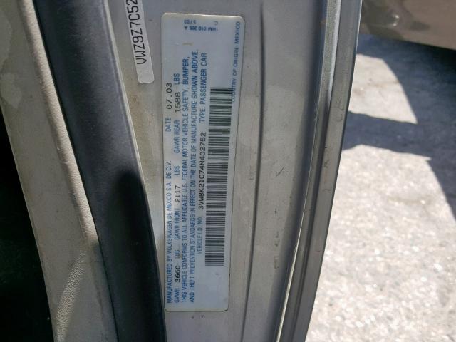 3VWBK21C74M402752 - 2004 VOLKSWAGEN NEW BEETLE ვერცხლისფერი ფოტო 10