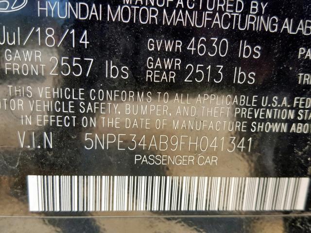 5NPE34AB9FH041341 - 2015 HYUNDAI SONATA SPO BLACK photo 10