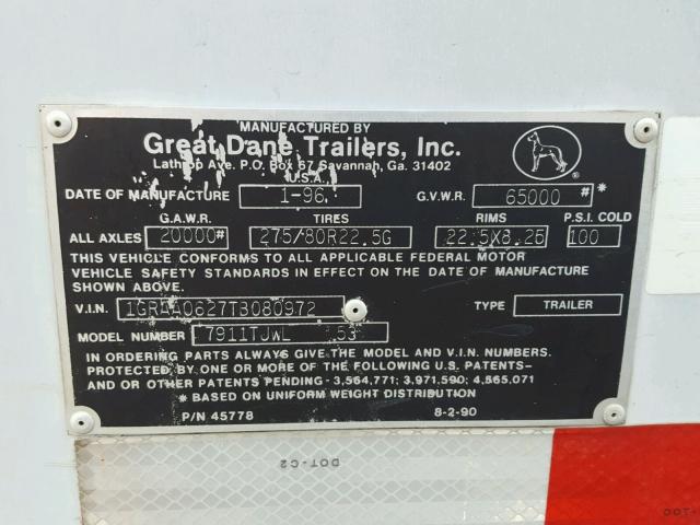 1GRAA0627TB080972 - 1996 GREA 53' REEFER WHITE photo 10