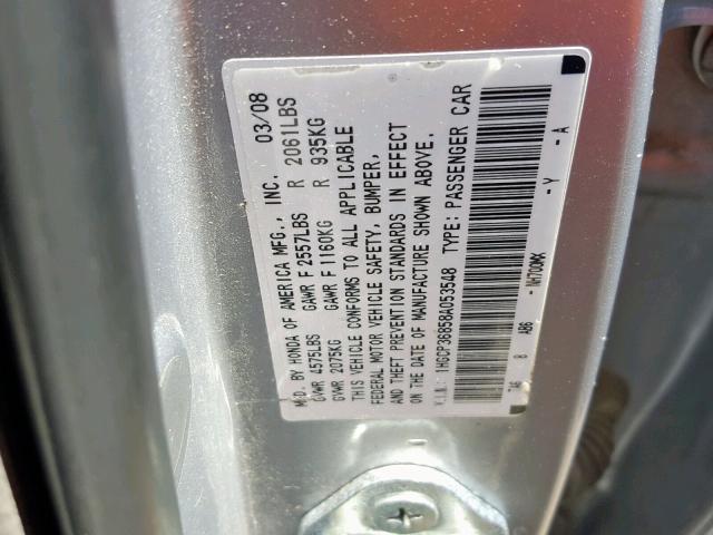 1HGCP36858A053548 - 2008 HONDA ACCORD EXL SILVER photo 10