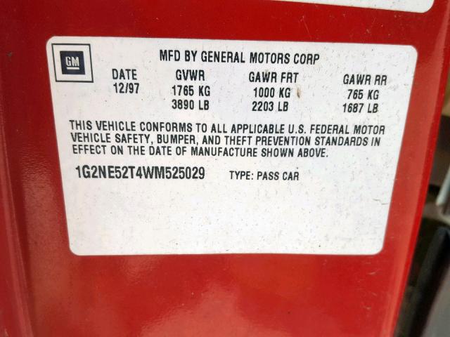 1G2NE52T4WM525029 - 1998 PONTIAC GRAND AM S RED photo 10