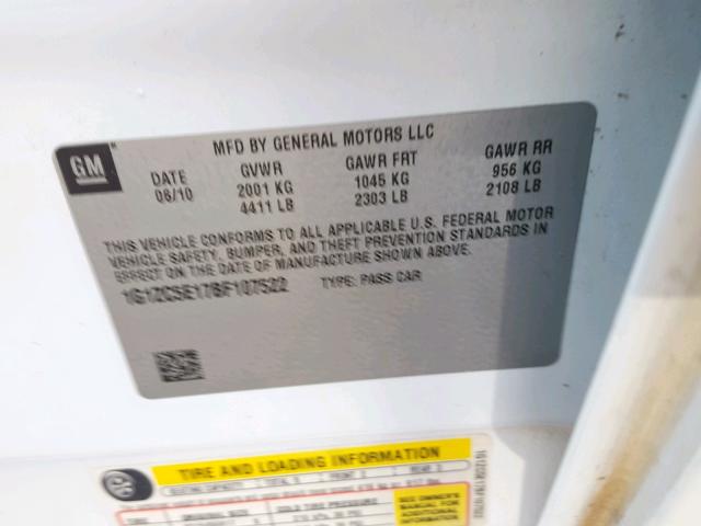 1G1ZC5E17BF107522 - 2011 CHEVROLET MALIBU 1LT 白色 照片 10