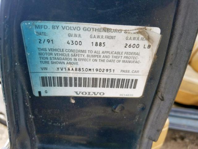 YV1AA8850M1902951 - 1991 VOLVO 240 BASE GREEN photo 10