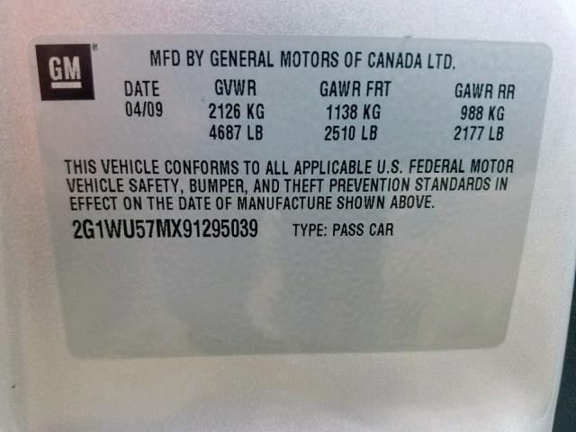 2G1WU57MX91295039 - 2009 CHEVROLET IMPALA LTZ SILVER photo 10