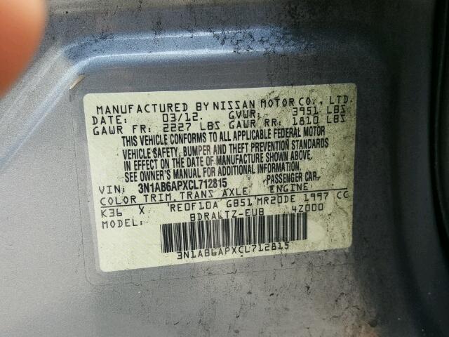 3N1AB6APXCL712815 - 2012 NISSAN SENTRA 2.0 SILVER photo 10