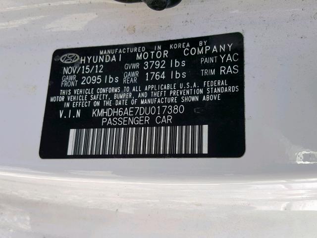 KMHDH6AE7DU017380 - 2013 HYUNDAI ELANTRA CO WHITE photo 10