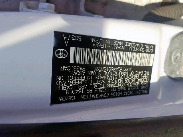 JTKKT624460168096 - 2006 TOYOTA SCION XA WHITE photo 10