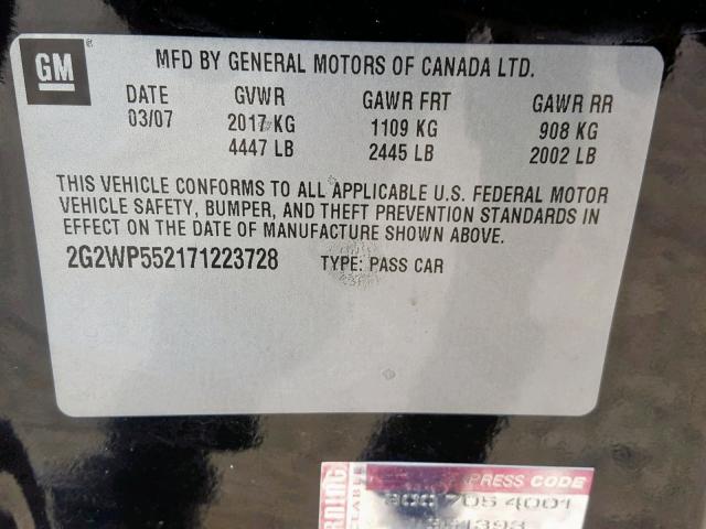 2G2WP552171223728 - 2007 PONTIAC GRAND PRIX BLACK photo 10