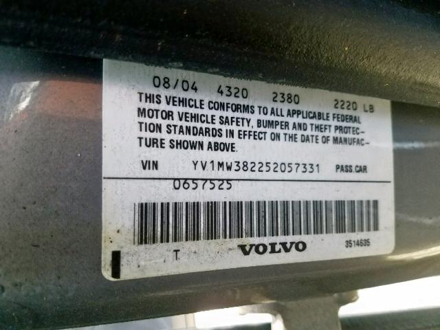 YV1MW382252057331 - 2005 VOLVO V50 2.4I GRAY photo 10