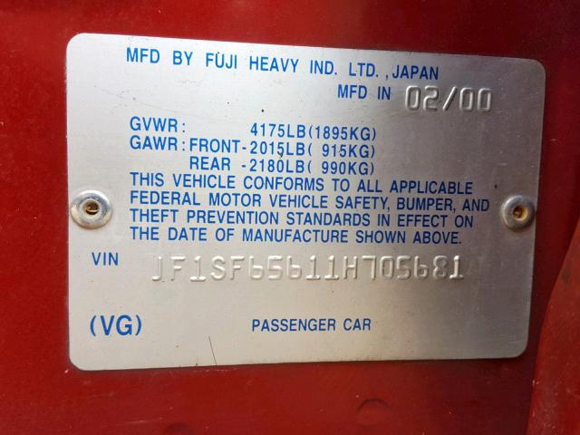 JF1SF65611H705681 - 2001 SUBARU FORESTER S Qırmızı foto 10