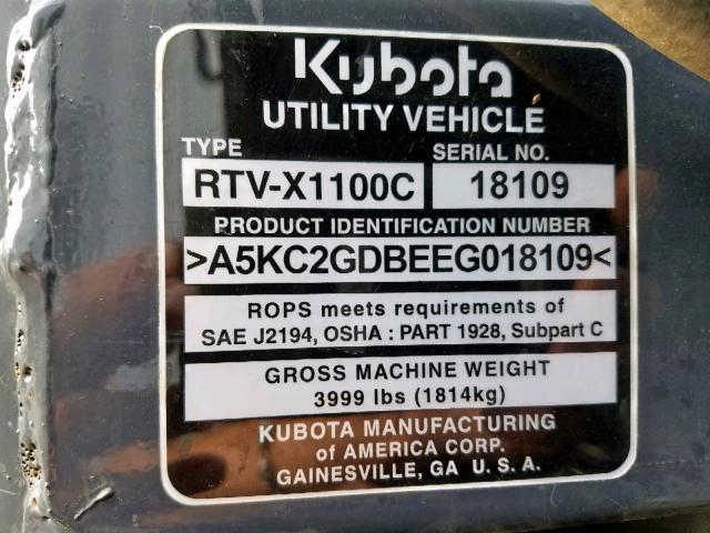 A5KC2GDBEEG018109 - 2014 KUBO RTV1100 BLACK photo 10