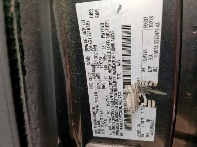 1FMCU0F7XDUA80763 - 2013 FORD ESCAPE S GRAY photo 10