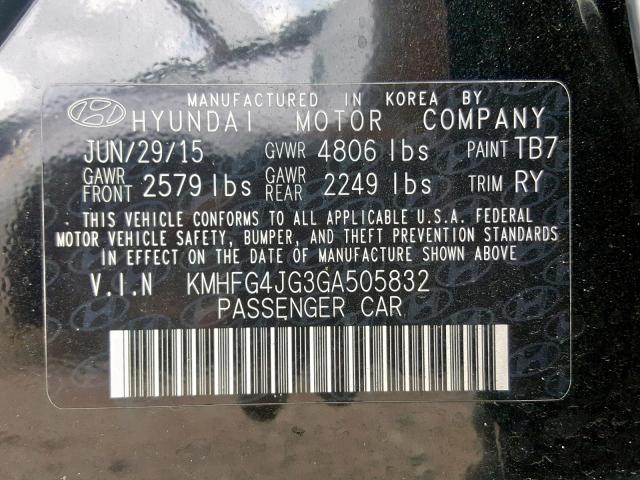 KMHFG4JG3GA505832 - 2016 HYUNDAI AZERA BLACK photo 10