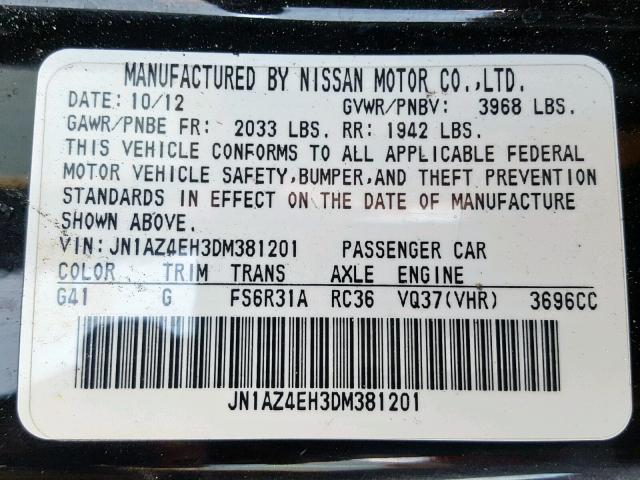 JN1AZ4EH3DM381201 - 2013 NISSAN 370Z BASE BLACK photo 10