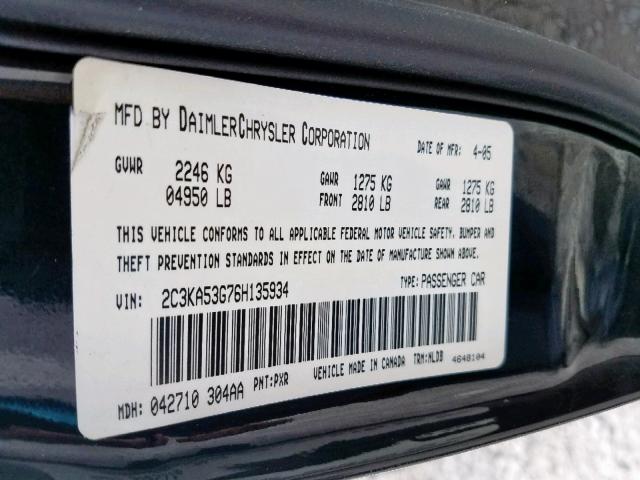 2C3KA53G76H135934 - 2006 CHRYSLER 300 TOURIN BLACK photo 10