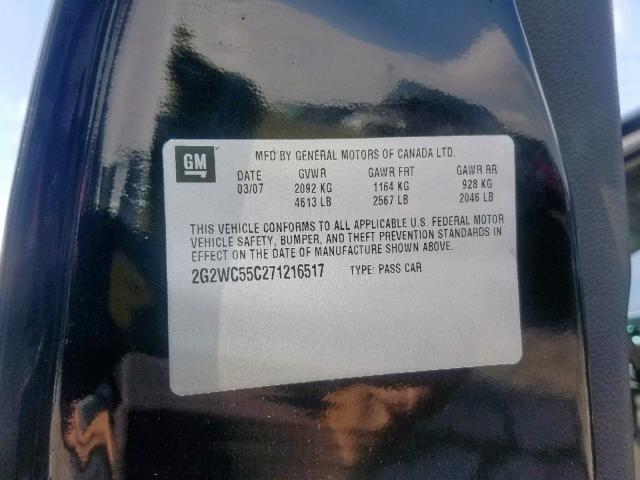 2G2WC55C271216517 - 2007 PONTIAC GRAND PRIX BLACK photo 10