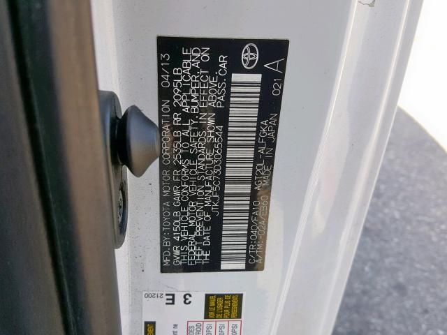 JTKJF5C73D3065544 - 2013 TOYOTA SCION TC თეთრი ფოტო 10