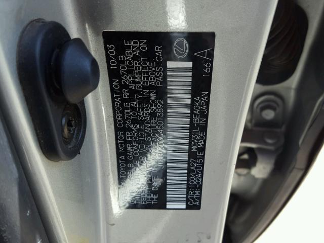 JTHBA30G045013892 - 2004 LEXUS ES 330 SILVER photo 10