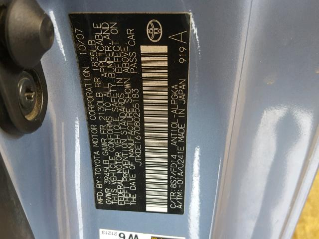 JTKDE167080255183 - 2008 TOYOTA SCION TC ლურჯი ფოტო 10