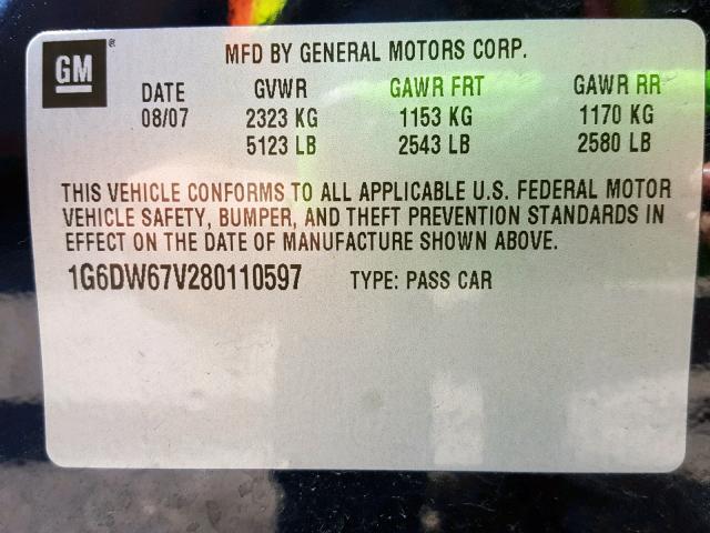 1G6DW67V280110597 - 2008 CADILLAC STS BLUE photo 10