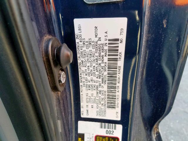 5TENX22N58Z501838 - 2008 TOYOTA TACOMA BLUE photo 10