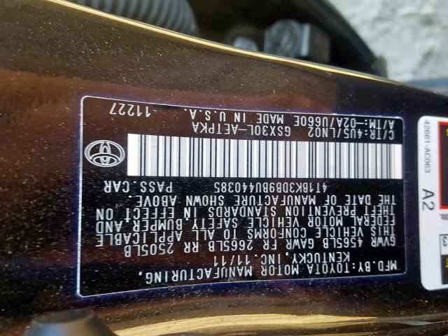 4T1BK3DB9BU440385 - 2011 TOYOTA AVALON BAS GRAY photo 10