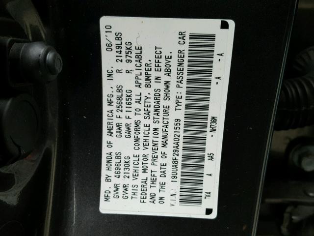 19UUA8F29AA021559 - 2010 ACURA TL GRAY photo 10