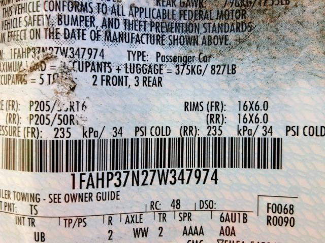 1FAHP37N27W347974 - 2007 FORD FOCUS ZX5 SILVER photo 10