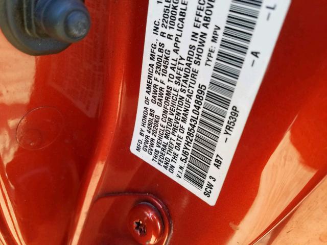 5J6YH28543L048895 - 2003 HONDA ELEMENT EX ORANGE photo 10