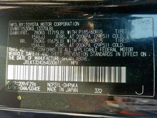 JTLKT324264030611 - 2006 TOYOTA SCION XB 黑色 照片 10