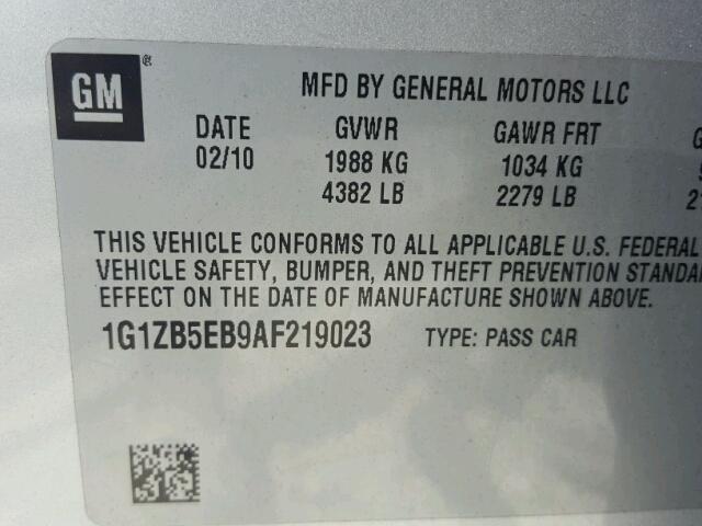 1G1ZB5EB9AF219023 - 2010 CHEVROLET MALIBU LS 银色 照片 10