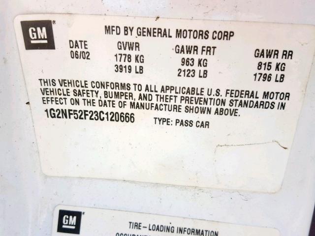 1G2NF52F23C120666 - 2003 PONTIAC GRAND AM S WHITE photo 10