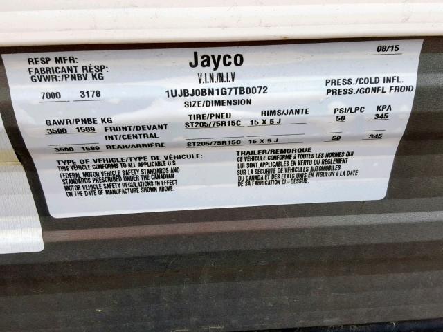 1UJBJ0BN1G7TB0072 - 2016 JAYCO JAYFEATHER  WHITE photo 10