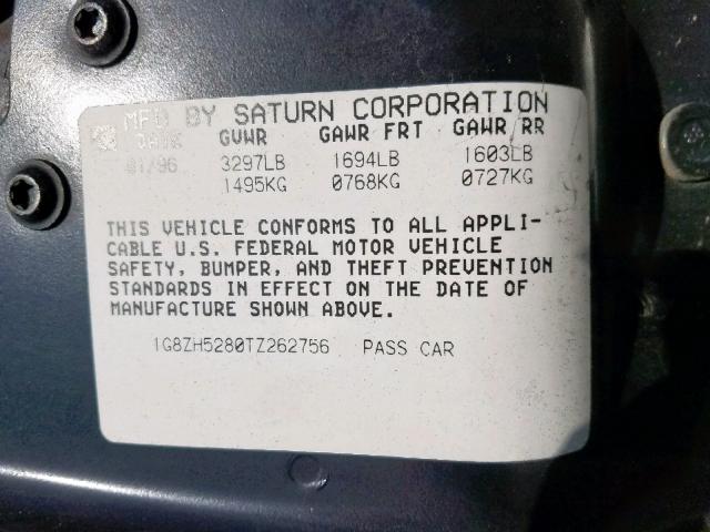 1G8ZH5280TZ262756 - 1996 SATURN SL1 GRAY photo 10