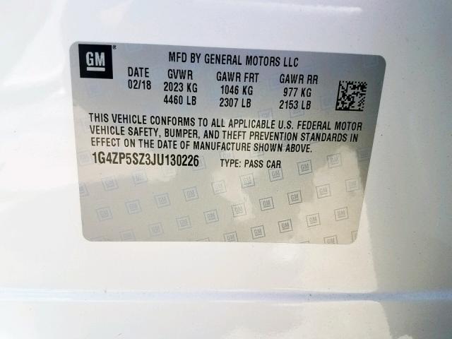 1G4ZP5SZ3JU130226 - 2018 BUICK LACROSSE E WHITE photo 10