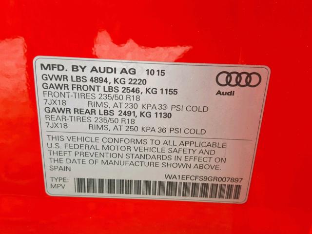 WA1EFCFS9GR007897 - 2016 AUDI Q3 PREMIUM RED photo 10