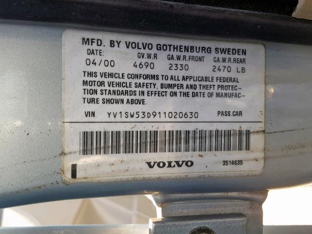 YV1SW53D911020630 - 2001 VOLVO V70 T5 TUR BLUE photo 10