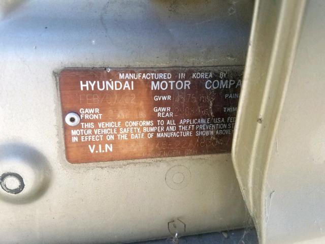 KMHFU45E22A183047 - 2002 HYUNDAI XG 350 GOLD photo 10