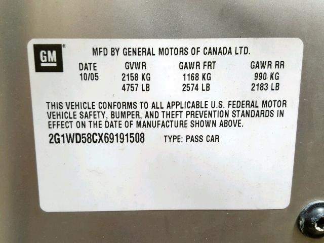 2G1WD58CX69191508 - 2006 CHEVROLET IMPALA SUP 银色 照片 10