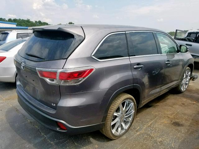 5TDZARFH9FS016225 - 2015 TOYOTA HIGHLANDER GRAY photo 4