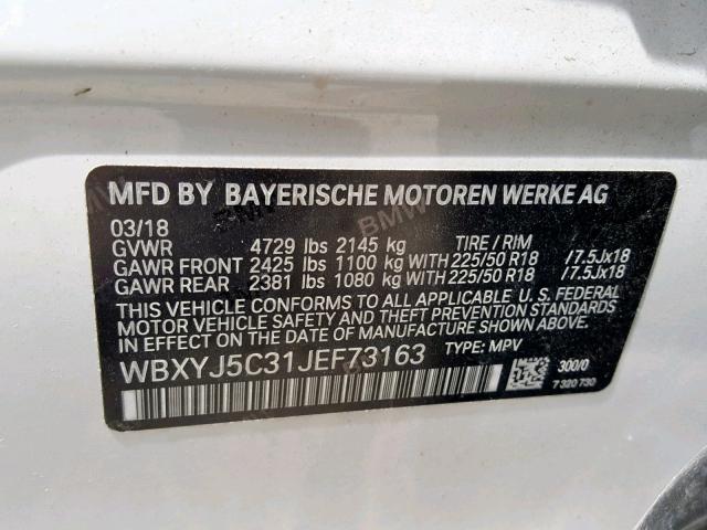 WBXYJ5C31JEF73163 - 2018 BMW X2 XDRIVE2 WHITE photo 10