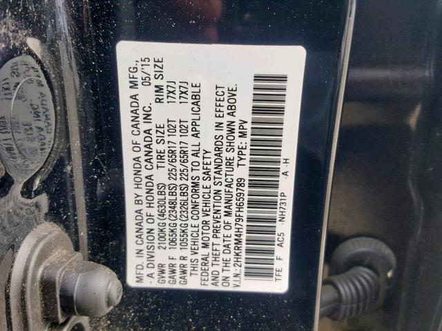 2HKRM4H79FH659789 - 2015 HONDA CR-V EXL BLACK photo 10